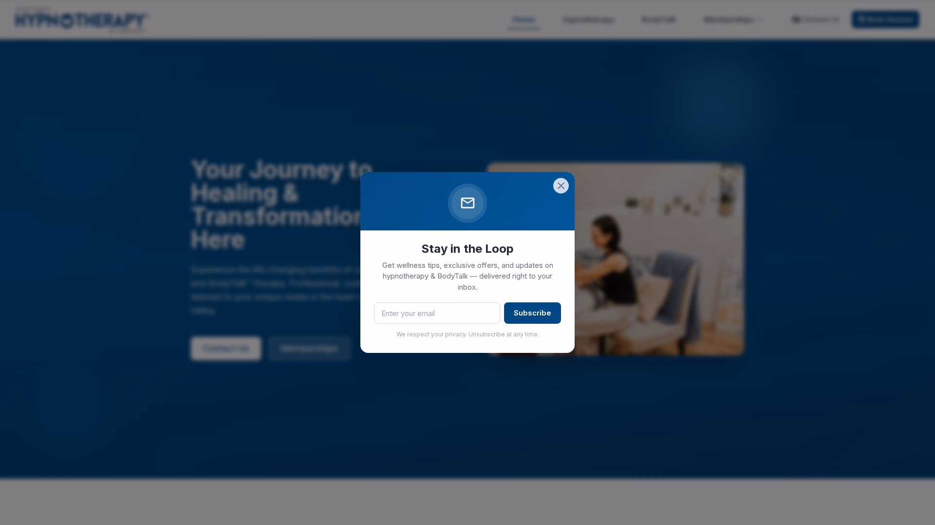 Okanagan Hypnotherapy & Wellness services page (desktop)